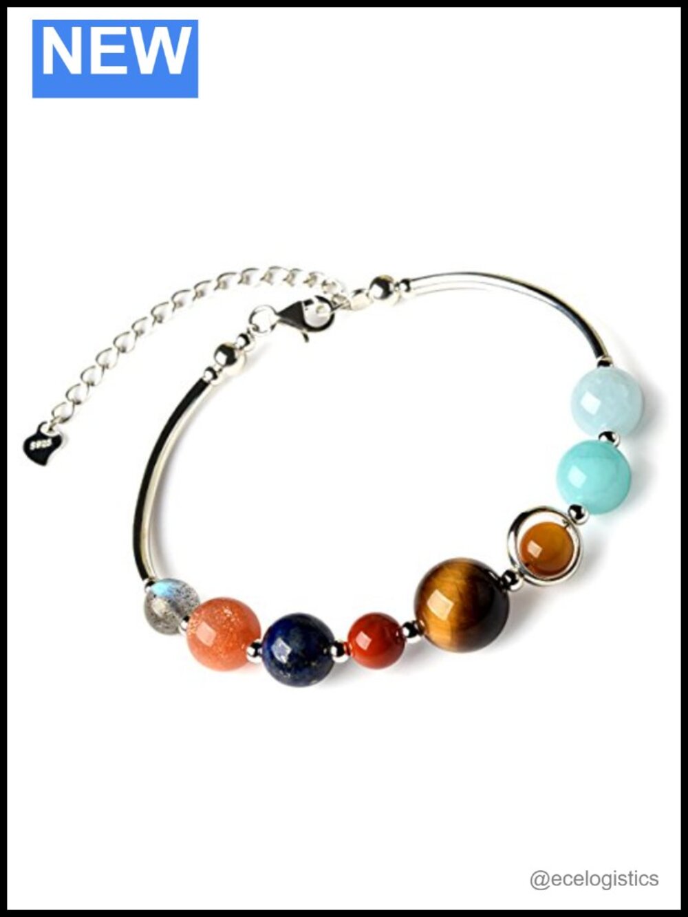 Natural Crystal 925 Silver Solar System Bracelet Handmade Link